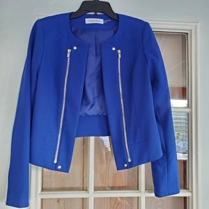 Calvin Klein royal blue cropped moto jacket blazer